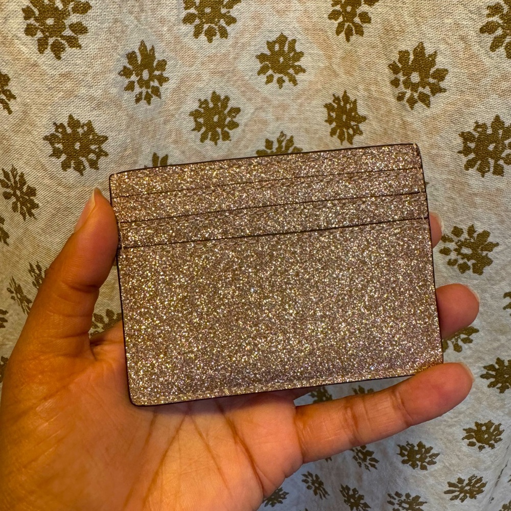 Kate Spade Rose Gold Glitter Card Holder with Gold Hardware - Picture 4 of 7